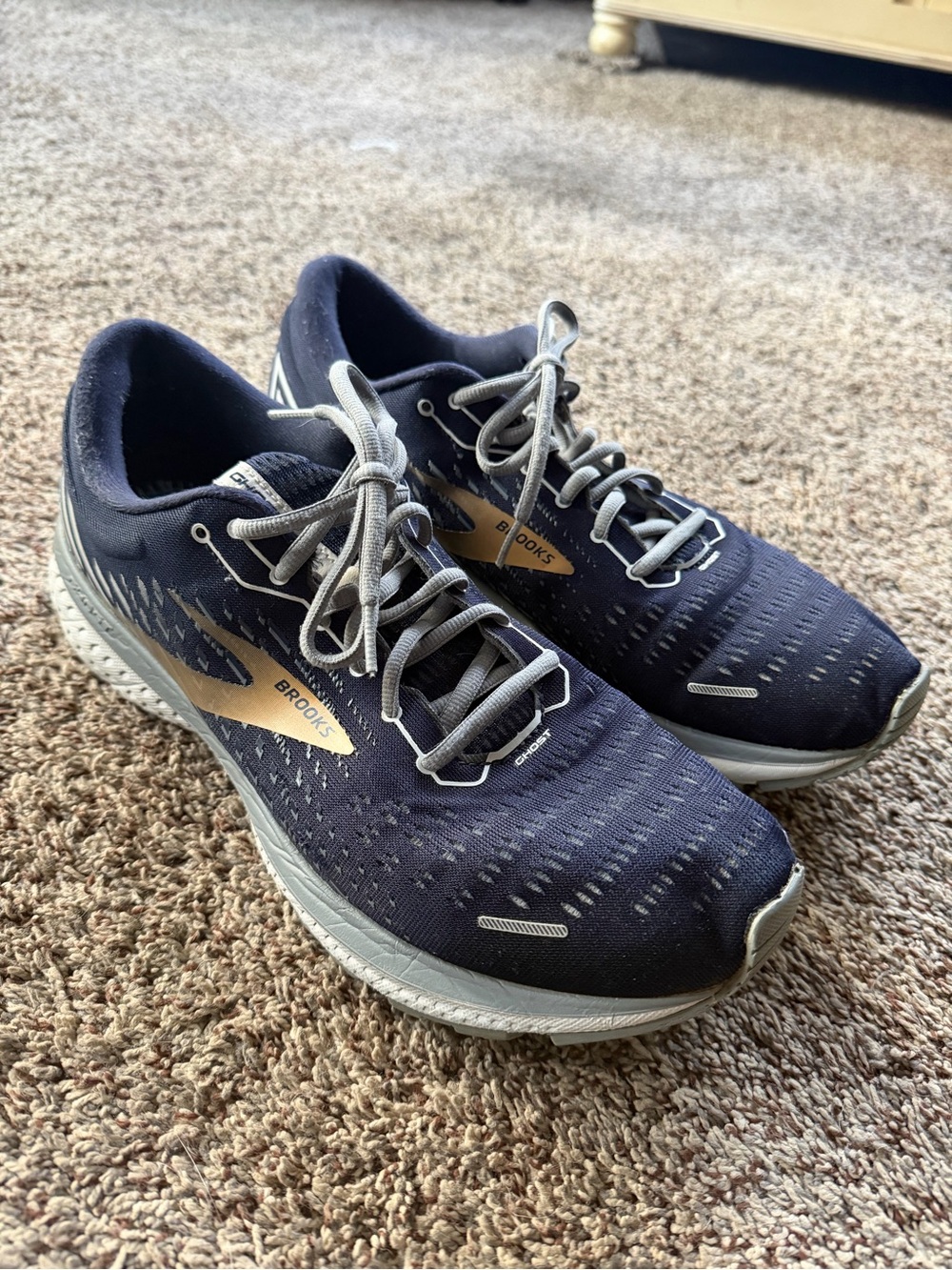 Brooks Ghost 13 Road Running Shoes Lightweight Mesh Comfort Peacock Grey Gold